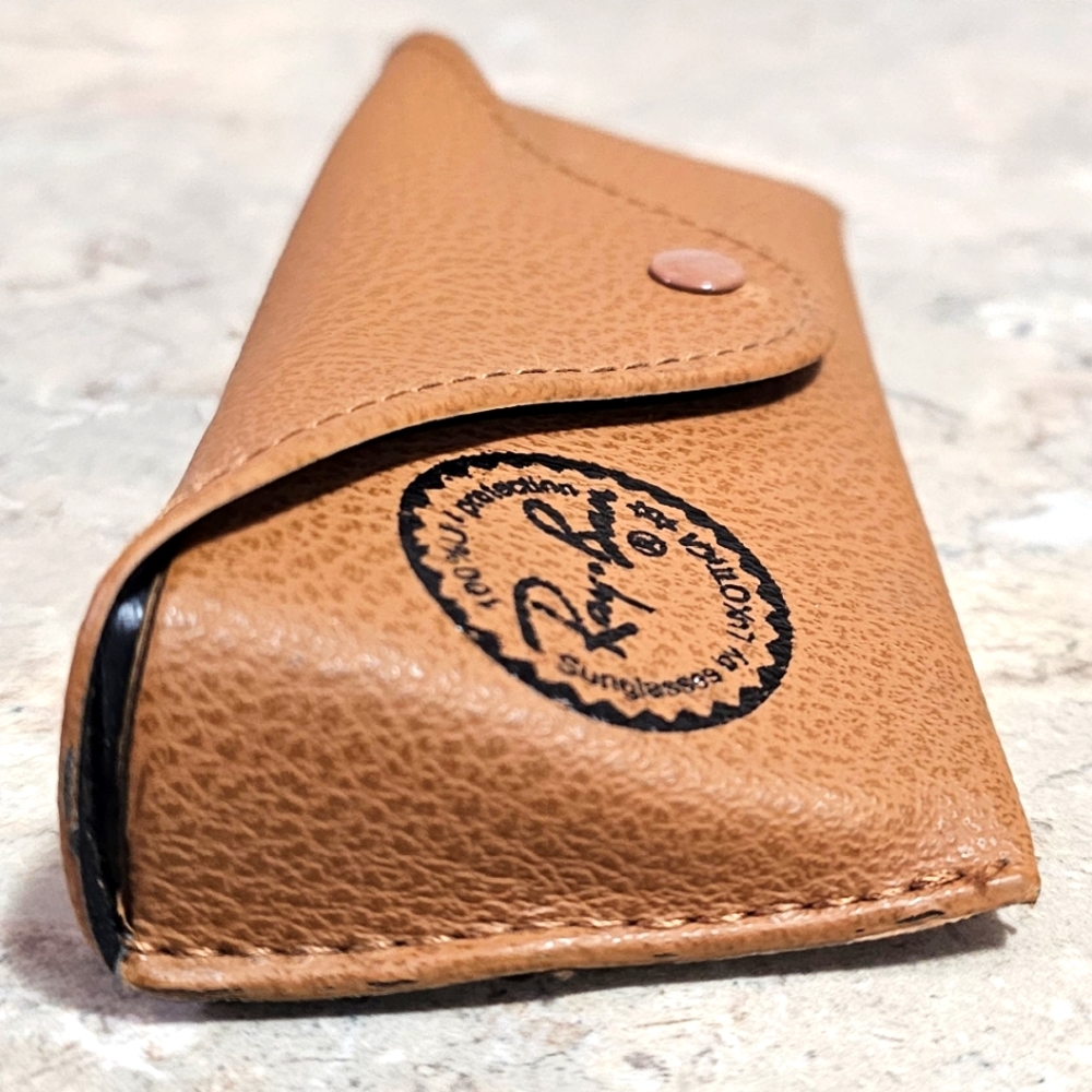 Ray Ban Original Brown Leather Style Medium Case - includes Cleaning Cloth